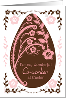 Happy Easter Co-worker Folk Art Chocolate and Pink Floral Egg card