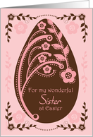 Happy Easter Sister Folk Art Chocolate and Pink Floral Egg card