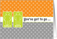 Invitation Baby Gender Reveal Party Fun Restroom Signs Orange Green card