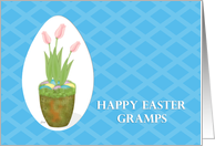 Gramps Happy Easter Pot of Tulips and Pastel Eggs on Blue card