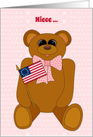 Niece First July 4th Teddy Bear Stars Stripes Forever and Flag card