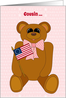 Girl Cousin First July 4th Teddy Bear Stars Stripes Forever and Flag card