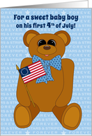 Baby Boy First July 4th Teddy Bear Stars Stripes Forever with Flag card