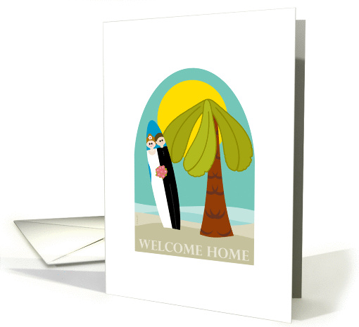 Welcome Home from Honeymoon Cute Beach Surfboard Bride and Groom card
