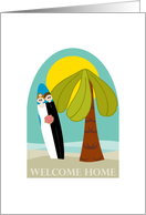 Welcome Home from Honeymoon Cute Beach Surfboard Bride and Groom card