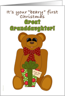 Great Granddaughter First Christmas with Teddy Bear Holding Present card