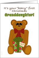 Granddaughter First Christmas with Teddy Bear Holding Present card