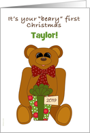 Baby’s First Christmas Add Name and Date Custom Text with Teddy Bear card