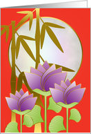 Chinese Mid Autumn Festival Moon Lotus and Bamboo on Bright Red card