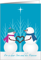 Son and Fiancee Christmas Cute Snowman Winter Scene card