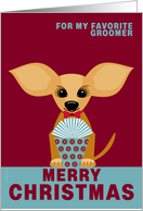 Groomer Christmas Chihuahua Dog on Red and Dusty Blue card