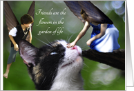 Cute Garden Fairies and Kitty Friendship Card