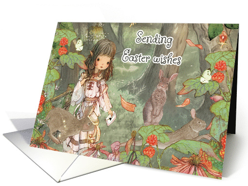 Easter Wishes Elf Girl in Forest with Rabbits card (1727956)