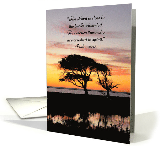 Psalms 34:18 Tree and Sunset Encouragement card (437097)