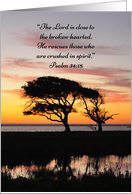 Psalms 34:18 Tree and Sunset Encouragement card