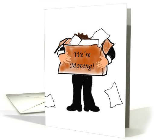Guy with Box of Papers Business Office Moving Announcement card