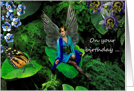 Happy Birthday Wishes Fairy Peacock Garden card