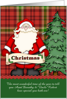 Customizable to Aunt & Uncle w/Name-Christmas Tree and Santa card