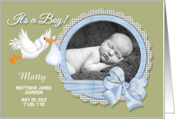 It’s a Boy! New Baby Announcement - Custom Photo & Name Stork card