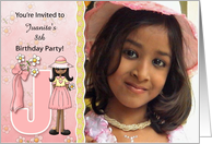 Young Ethnic Girl’s Age & Name Specific J Birthday Party Invitation card
