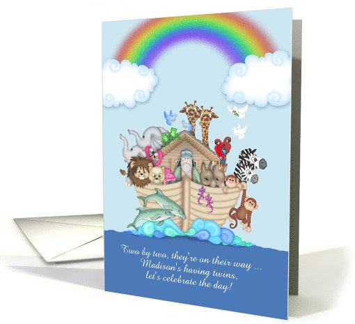 Expecting Twins Baby Shower Invitation Custom Name - Noah's Ark card