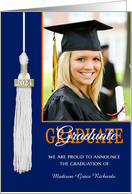 Graduation Party Invitation Blue/Orange Tassel Custom Photo Name Year card