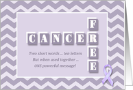 Cancer Free! Purple chevron congratulations card