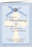 Christening Invitation - Blue w/ cross & ribbon card