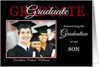 Son Graduation Announcement - Red / Black name & photo card