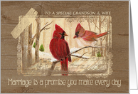 Anniversary to Grandson & Wife - Marriage is a Promise Redbirds card