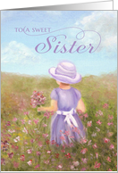 Sister Birthday - girl in lavender picking flowers card