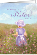 Sister-In-Law Birthday - girl in lavender picking flowers card