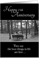 Happy 25th Anniversary Best Things in Life Couple with Dog on Swing card