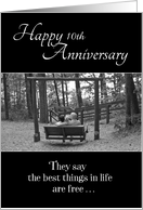 Happy 10th Anniversary Best Things in Life Couple with Dog on Swing card