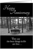 Happy Anniversary Best Things in Life Couple with Dog on Swing card