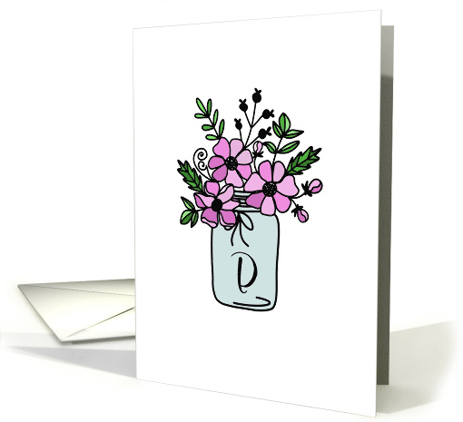 Monogrammed Modern Flower Pot Doodle - Initial D card (439550)