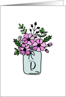 Monogrammed Modern Flower Pot Doodle - Initial D card