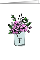 Monogrammed Modern Flower Pot Doodle - Initial F card