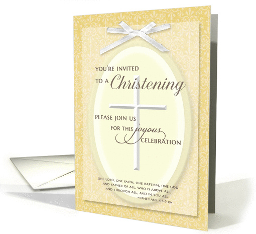 Christening Invitation - w/ Cross & ribbon card (446169)