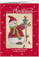 Custom Friend’s Name Snowman Merry Christmas card