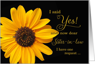 Sister in law, Will you be my Matron of Honor - sunflower card