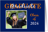 Graduate Class of 2024 Blue Orange Photo Card