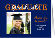 Blue & Orange Graduation Thank You - Custom Photo Card