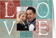LOVE Valentine Distressed Swirls & Glitter Effect Custom Photo card