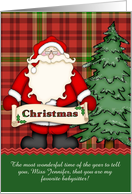 Customizable Babysitter’s Name Christmas Tree and Santa card