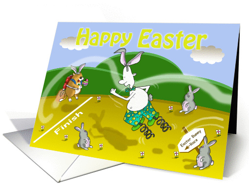 Funny easter bunny race card, Fat Cat and Duncan card (1019249)