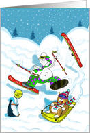 Funny skiing Birthday card, Fat Cat and Duncan card