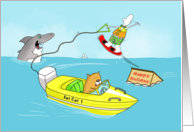 Happy Holiday Funny Labor Day Water Skiing With Shark card