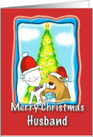 cute merry christmas Husband, Fat Cat and Duncan card blank card