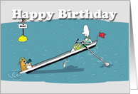 Funny rowing boat card, happy birthday, Fat Cat and Duncan card